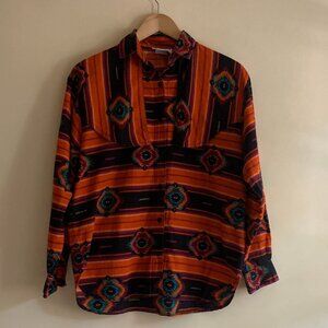 VINTAGE Aztec Print Western Button Up Shirt Size M